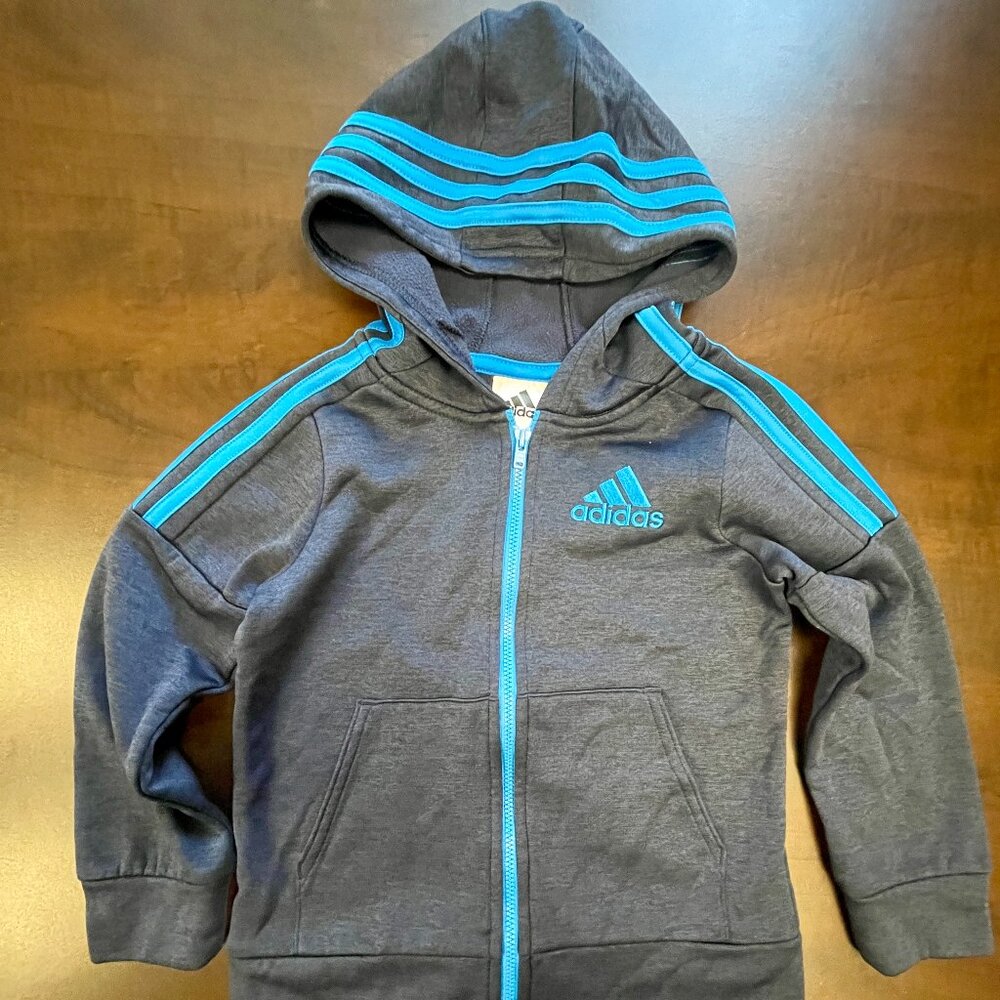Adidas Boys Full Zip Hoodie Size 5, Blue
